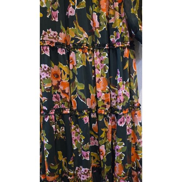 AQUA Women's Floral Deep Green Maxi Dress S Off Shoulder Long Sleeve Romantic - Picture 6 of 15